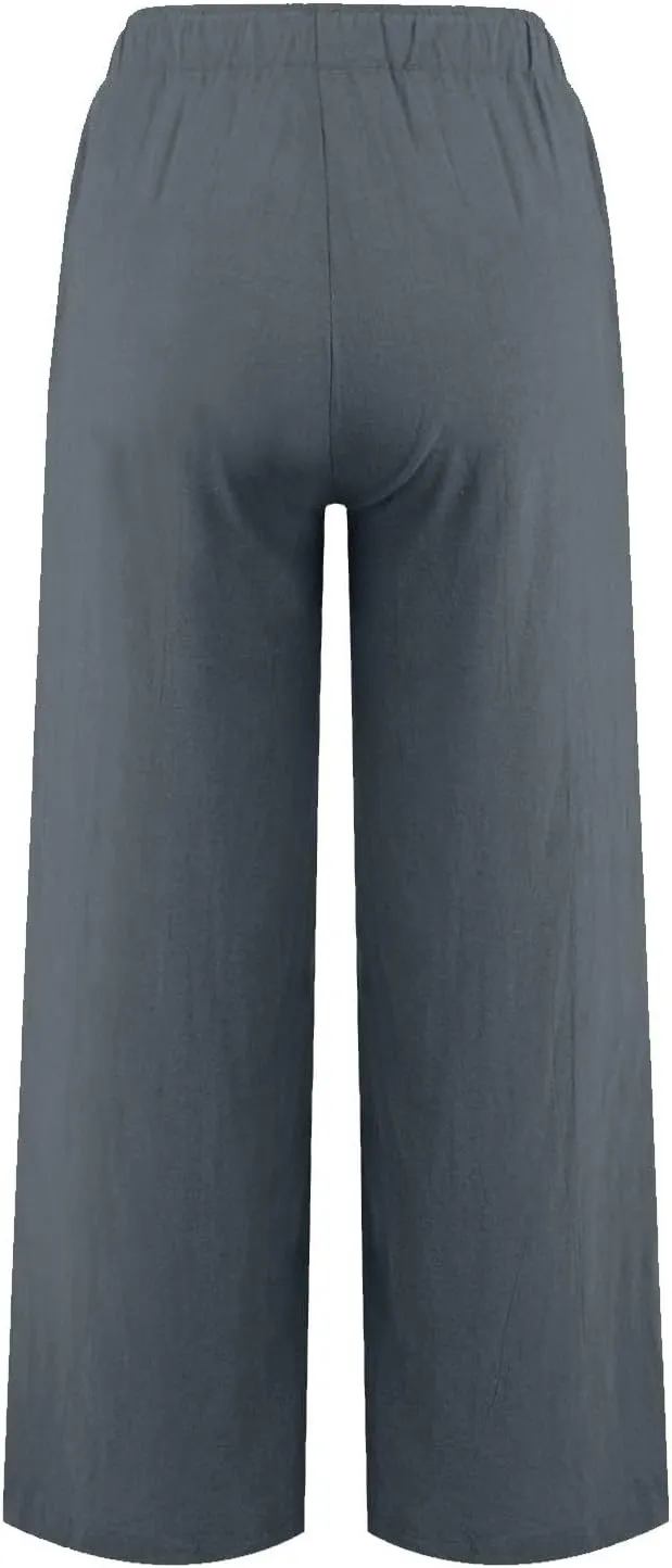 Cotton Linen Pants for Women Casual Summer Wide Leg Palazzo Loose Drawstring Elastic Waist Lounge Trousers Outfits 2025