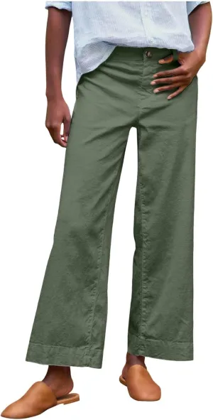 Cropped Linen Pants for Women Spring Summer Straight Leg Slacks Casual Wide Leg Daily Work Trousers with Pockets