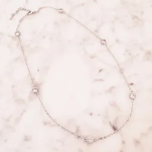 Cubic Zirconia Station Chain Extendable 16-18 Inches