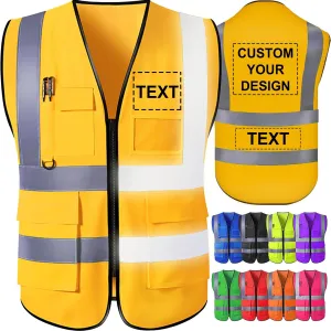 Custom Safety Vest for Men with Logo Pockets High Visibility Reflective Vests Construction Security Workwear