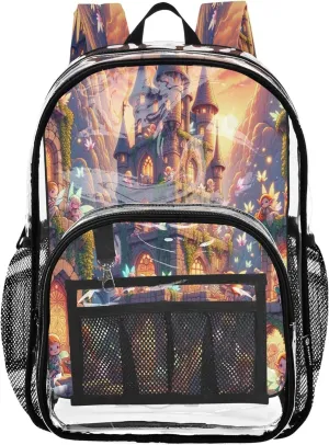 Cute Elves Mysterious Castle Kids School Backpack, Clear Plastic Bag, Backpack Bag, Clear Backpack for Girls