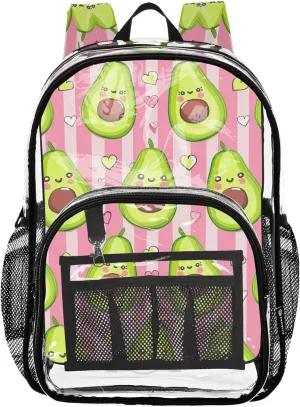 Cute Funny Avocado School Backpack, Clear Plastic Bag, Kid Backpack, Clear Backpacks