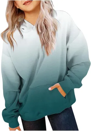 Cute Hoodies for Teen Girls Trendy Preppy Hooded Sweatshirts Oversized Long Sleeve Shirts Gradient Y2k Daily Costume