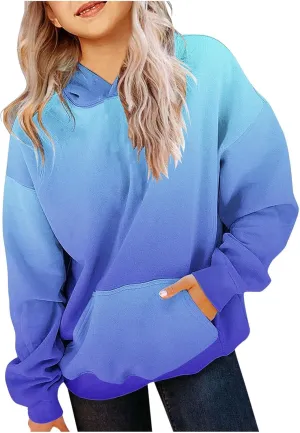 Cute Hoodies for Teen Girls Trendy Preppy Hooded Sweatshirts Oversized Long Sleeve Shirts Gradient Y2k Daily Costume