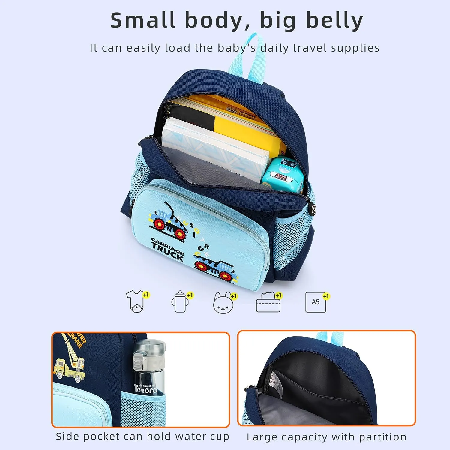 Cute Zoo Little 3d Backpack Kids Backpack for Boys and Girls Toddler Backpack Waterproof Preschool(Blue Hoist)