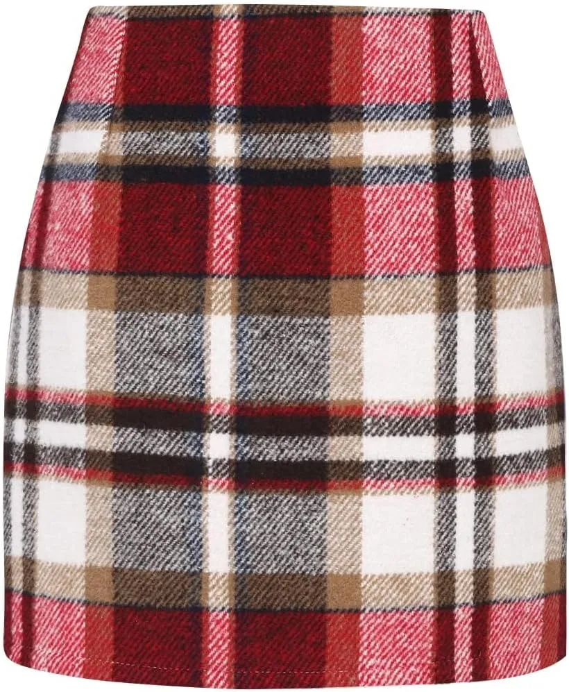 CYCLAMEN Women's Plaid Skirt High Waisted Bodycon Pencil Mini Midi Skirts 2024 Fall Winter A Line Wool Skirt