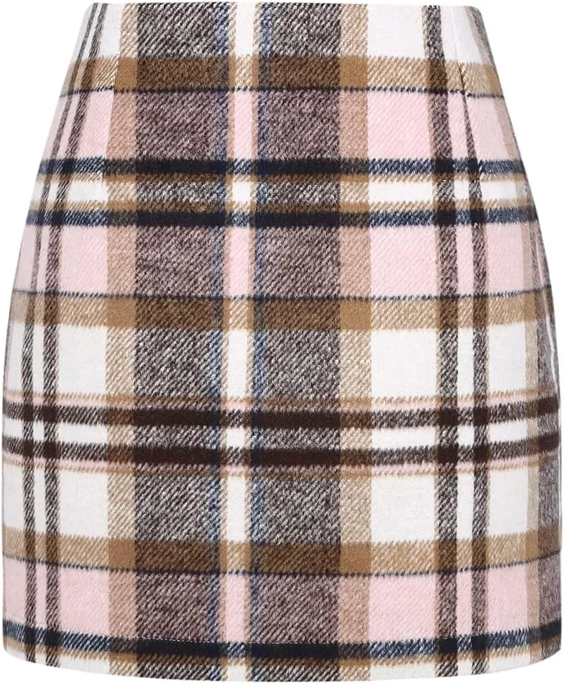 CYCLAMEN Women's Plaid Skirt High Waisted Bodycon Pencil Mini Midi Skirts 2024 Fall Winter A Line Wool Skirt
