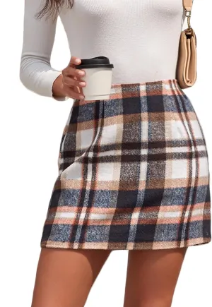 CYCLAMEN Women's Plaid Skirt High Waisted Bodycon Pencil Mini Midi Skirts 2024 Fall Winter A Line Wool Skirt