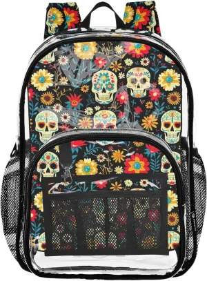 Day of Dead Skulls Kids Backpacks, Clear Plastic Bag, Transparent School Bag, Boy Backpack