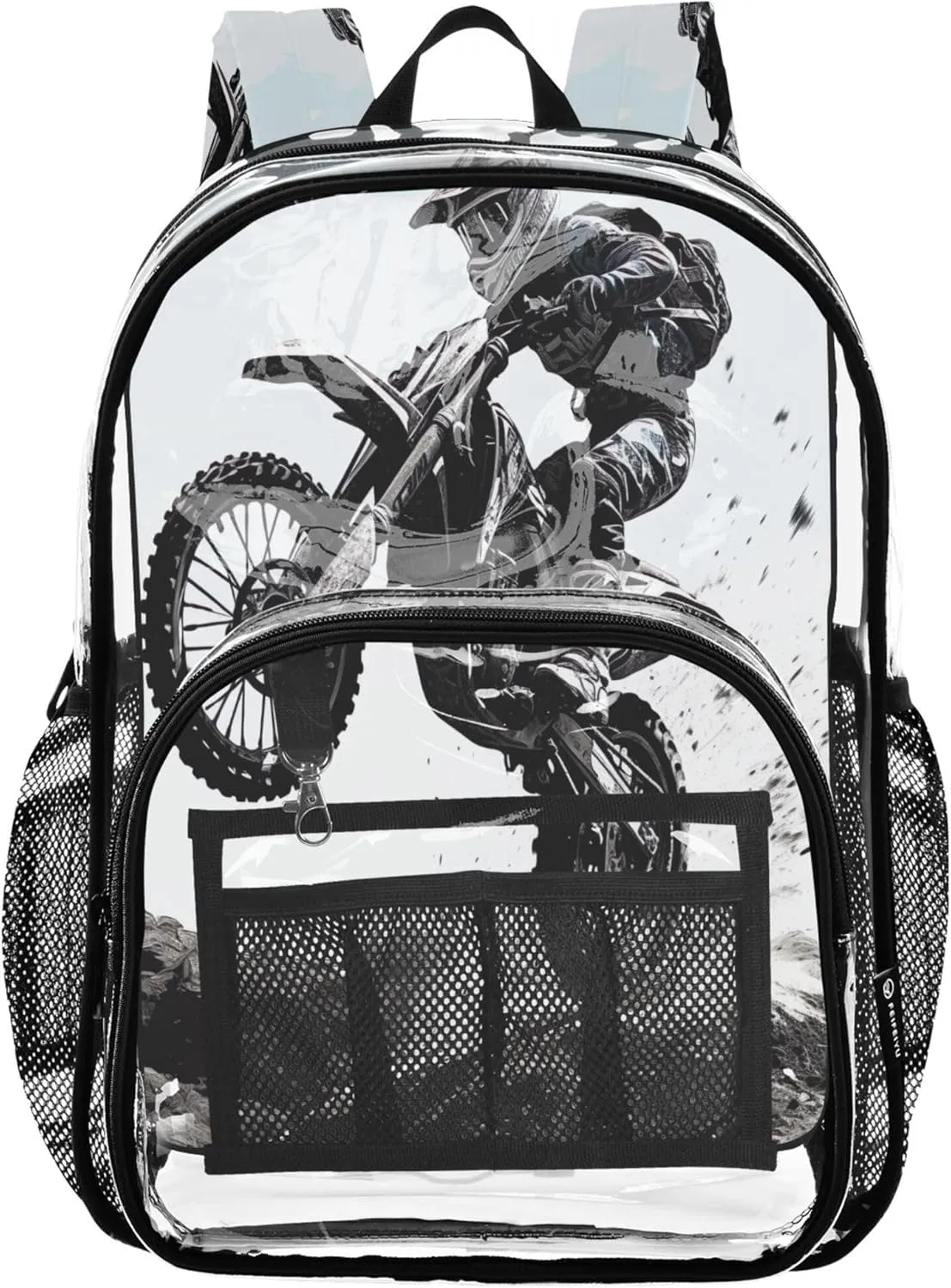 Dirt Bike Jump Backpack for School, Clear Plastic Bags, Transparent School Bag, Backpack for Kids 8-12