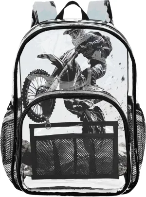Dirt Bike Jump Backpack for School, Clear Plastic Bags, Transparent School Bag, Backpack for Kids 8-12
