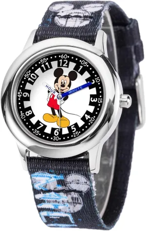 Disney Mickey Mouse Kids' Stainless Steel Time Teacher Analog Nylon Strap Watch