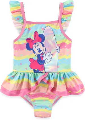 Disney Minnie Mouse Girls UPF 50  One Piece Bathing Suit for Toddler and Big Kids