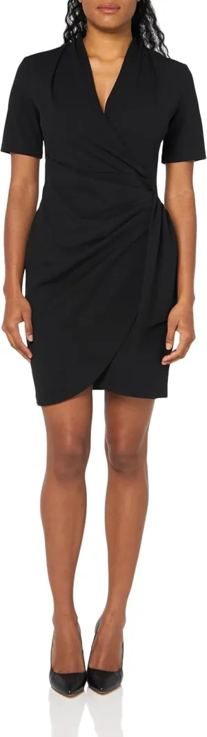 DKNY womens Ruched Side V-neck Short Sleeve Dress