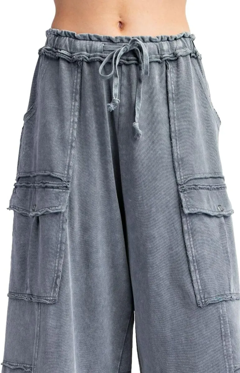 Easel Game On Washed Wide Leg Cargo Pants