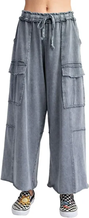 Easel Game On Washed Wide Leg Cargo Pants