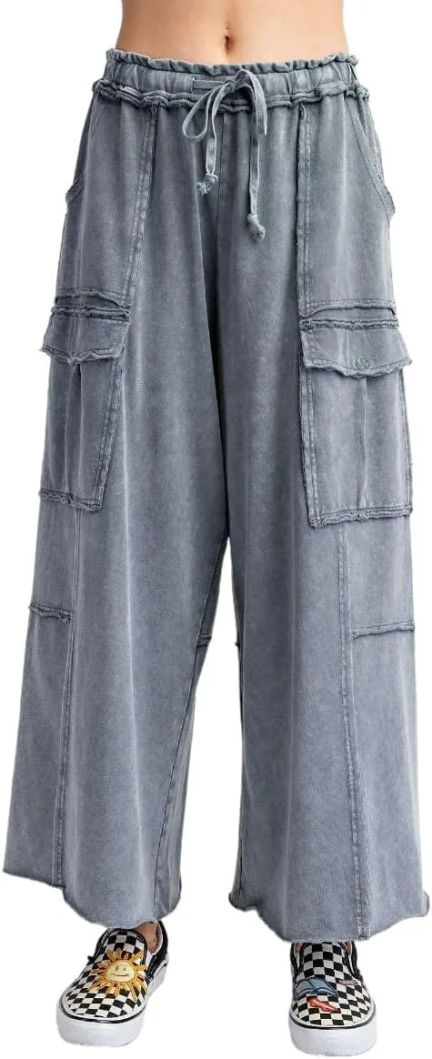 Easel Game On Washed Wide Leg Cargo Pants
