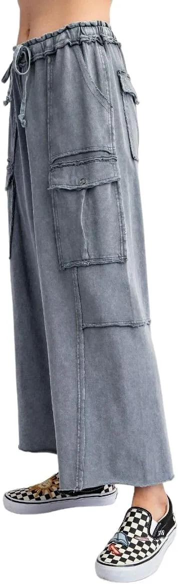 Easel Game On Washed Wide Leg Cargo Pants