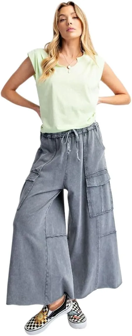 Easel Game On Washed Wide Leg Cargo Pants