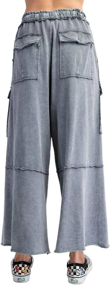 Easel Game On Washed Wide Leg Cargo Pants