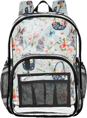 Easter Baskets Flowers Rabbits Backpacks for Kids, Clear Plastic Bag, Kid Backpack, Clear Bag