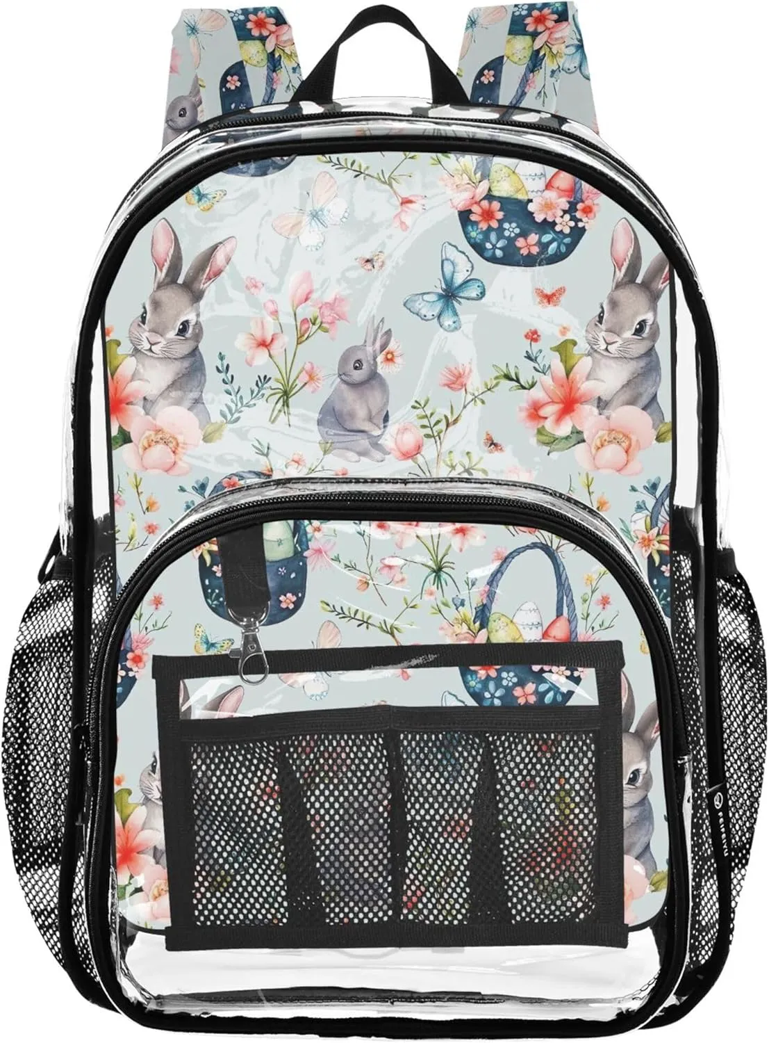 Easter Baskets Flowers Rabbits Backpacks for Kids, Clear Plastic Bag, Kid Backpack, Clear Bag