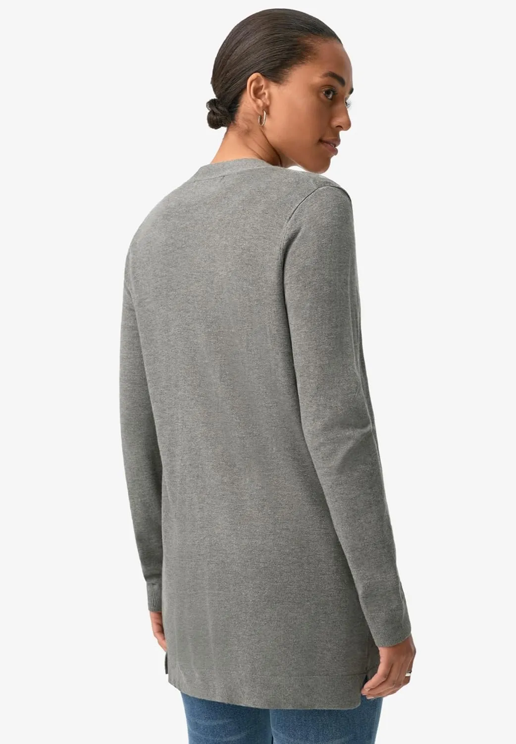 ellos Plus Size Long Button Front Cardigan