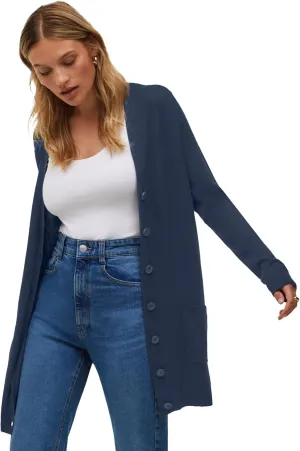 ellos Plus Size Long Button Front Cardigan