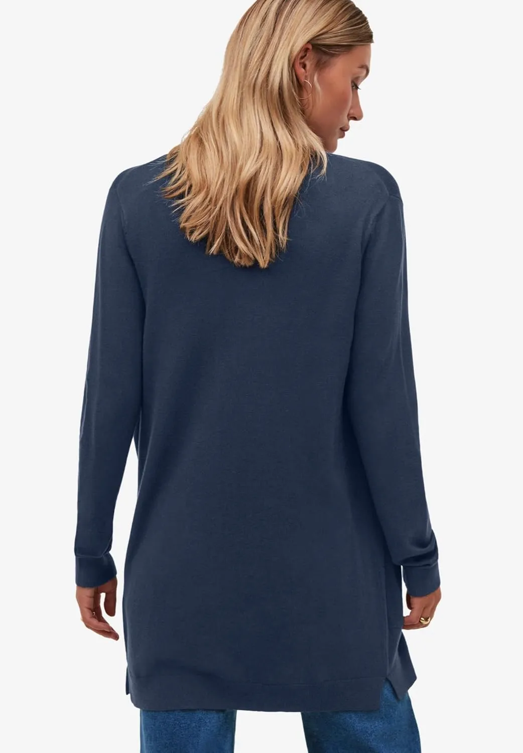ellos Plus Size Long Button Front Cardigan