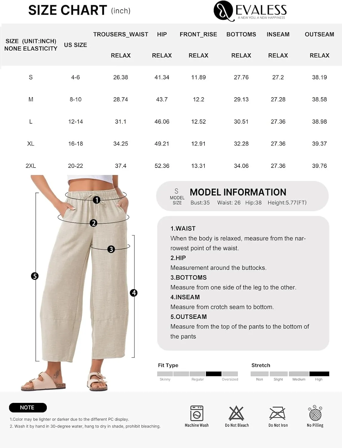 EVALESS Womens Baggy Wide Leg Pants Casual Drawstring Elastic Waisted Palazzo Harem Trousers with Pockets