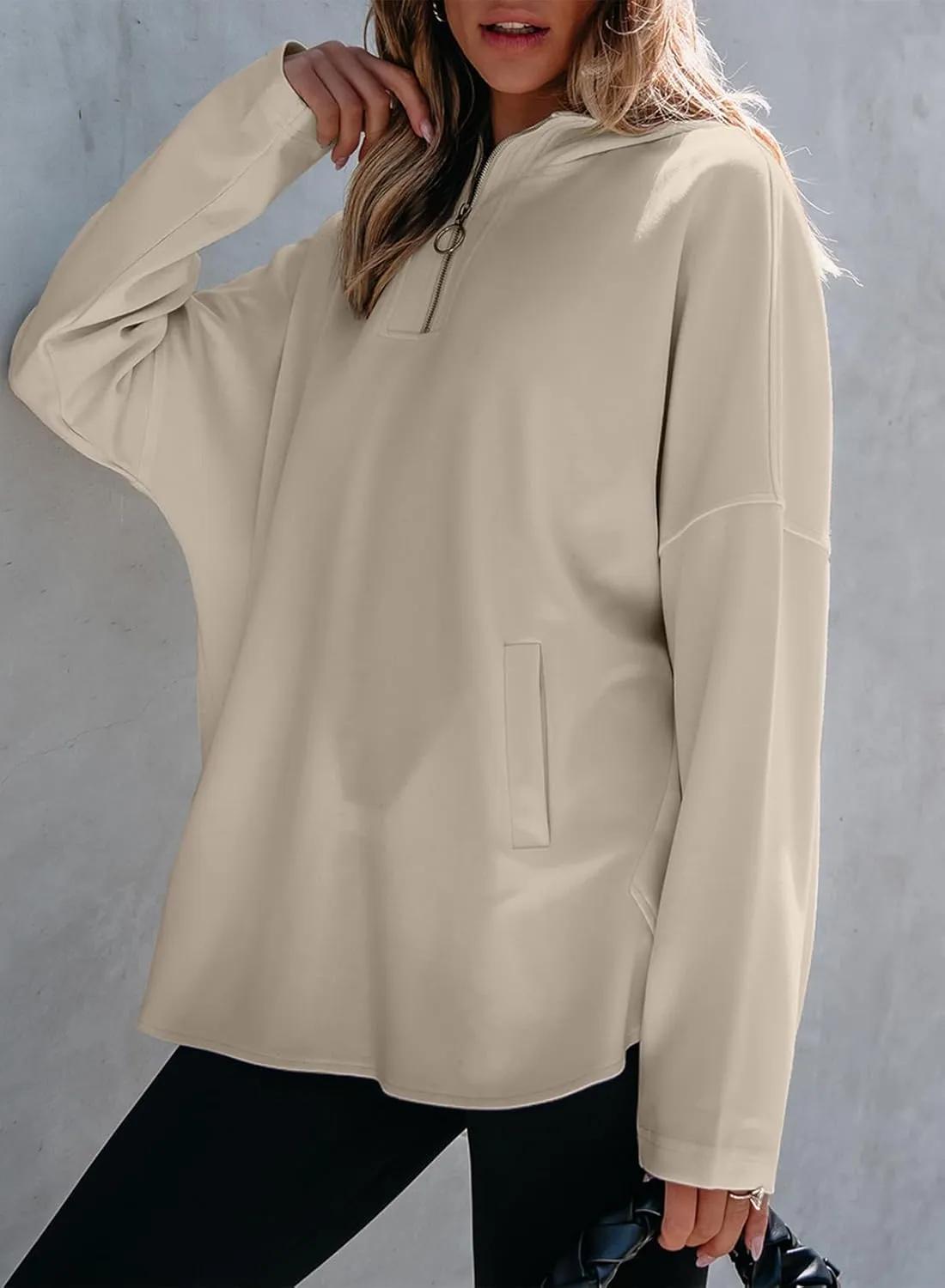 EVALESS Women's Oversized Hoodies Casual Long Sleeve Half Zipper Pocket Sweatshirt Pullover Tops