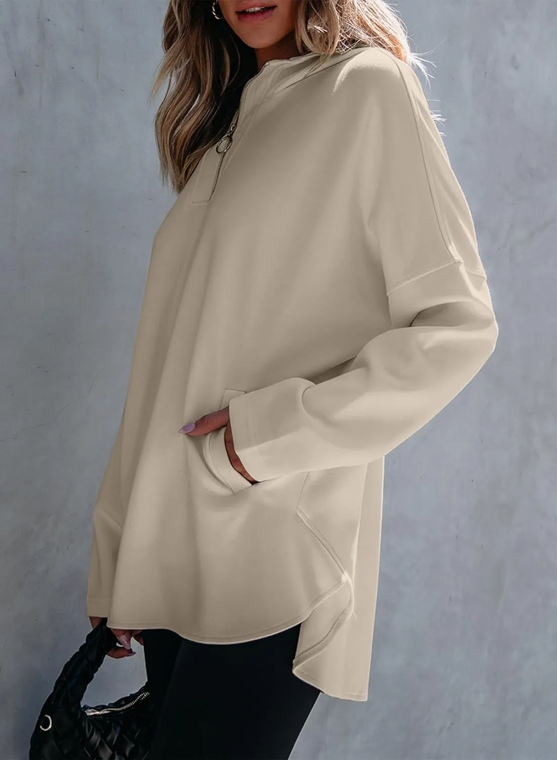 EVALESS Women's Oversized Hoodies Casual Long Sleeve Half Zipper Pocket Sweatshirt Pullover Tops