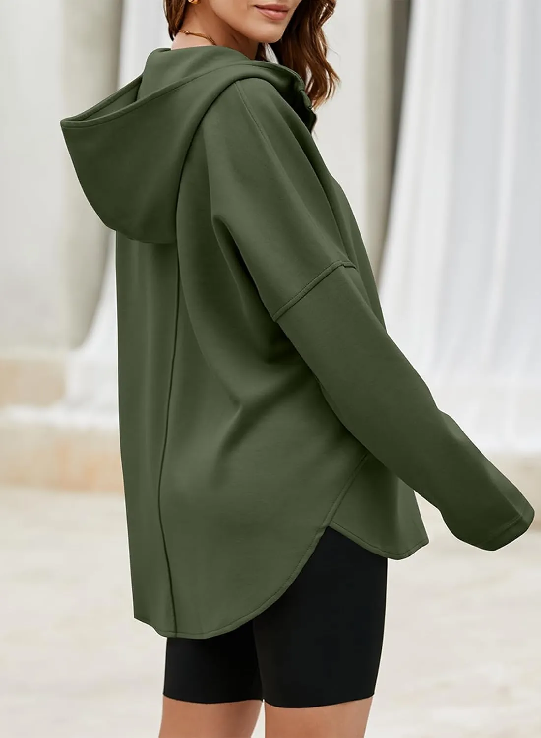 EVALESS Women's Oversized Hoodies Casual Long Sleeve Half Zipper Pocket Sweatshirt Pullover Tops