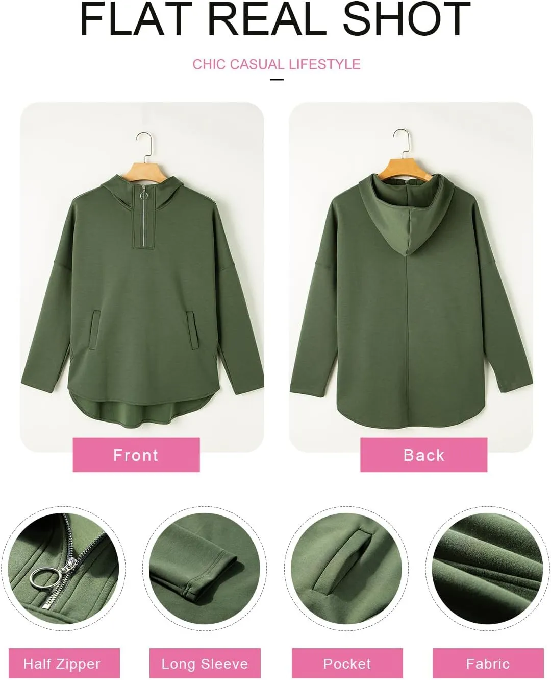 EVALESS Women's Oversized Hoodies Casual Long Sleeve Half Zipper Pocket Sweatshirt Pullover Tops