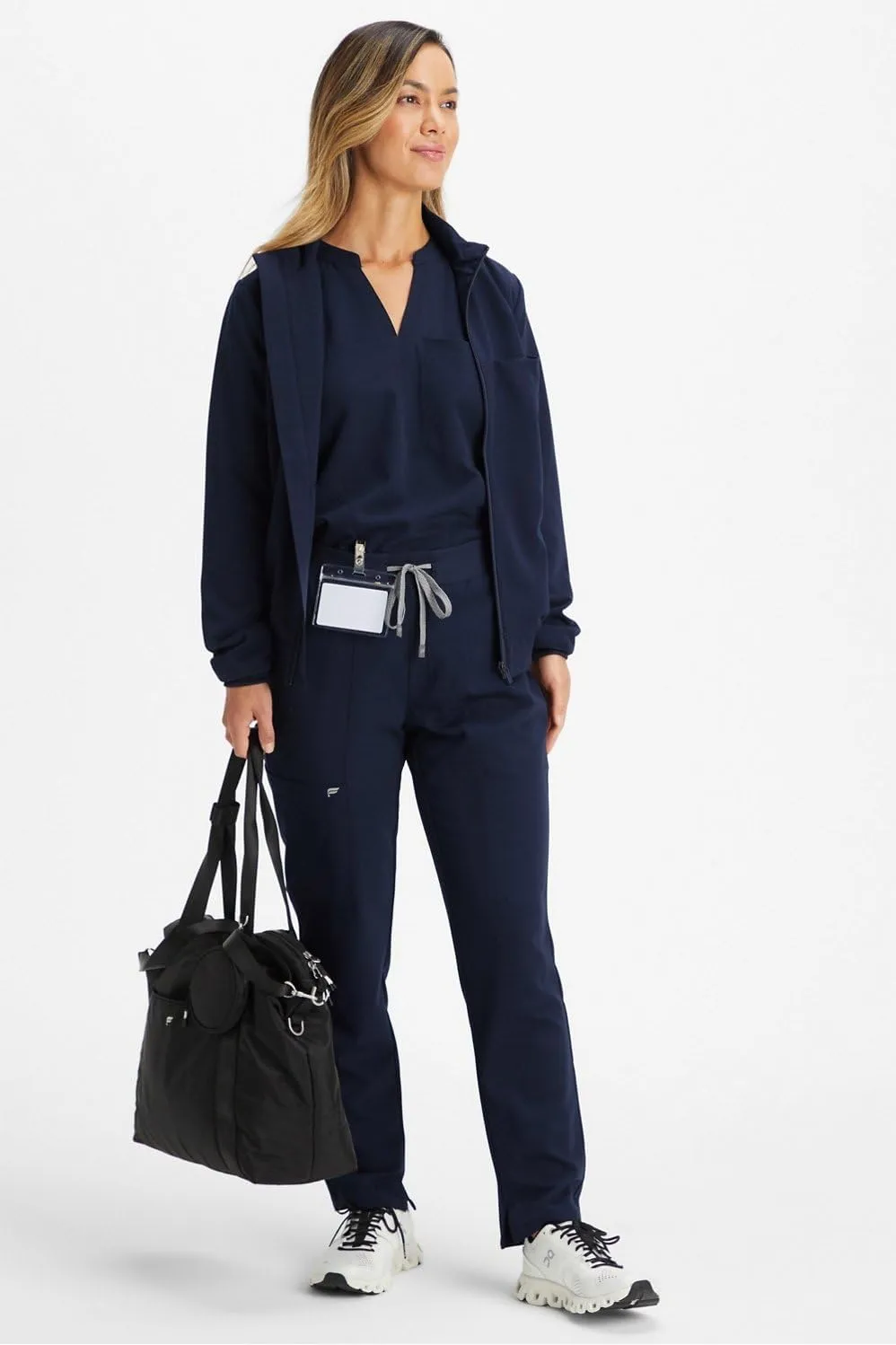 Fabletics Women's Daily 3-Pocket Scrub Jacket - MotionTech, Lightweight, Breathable, Wrinkle-Resist, Semi-Slim Fit