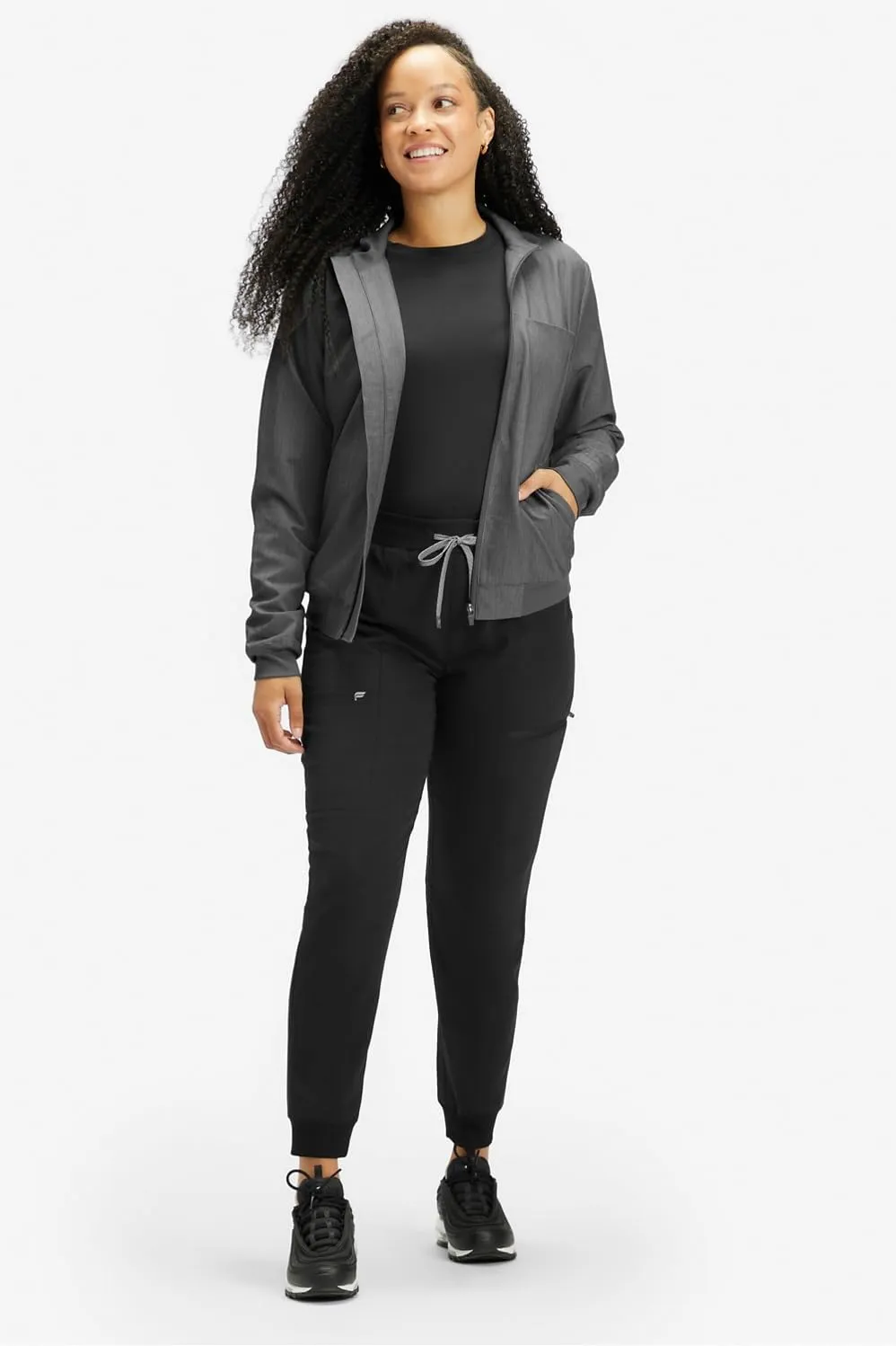 Fabletics Women's Daily 3-Pocket Scrub Jacket - MotionTech, Lightweight, Breathable, Wrinkle-Resist, Semi-Slim Fit
