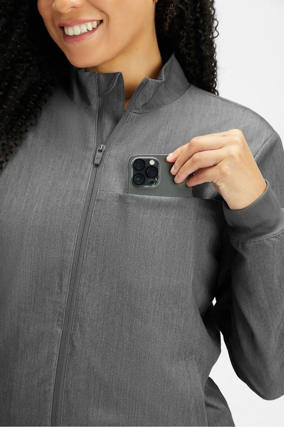 Fabletics Women's Daily 3-Pocket Scrub Jacket - MotionTech, Lightweight, Breathable, Wrinkle-Resist, Semi-Slim Fit