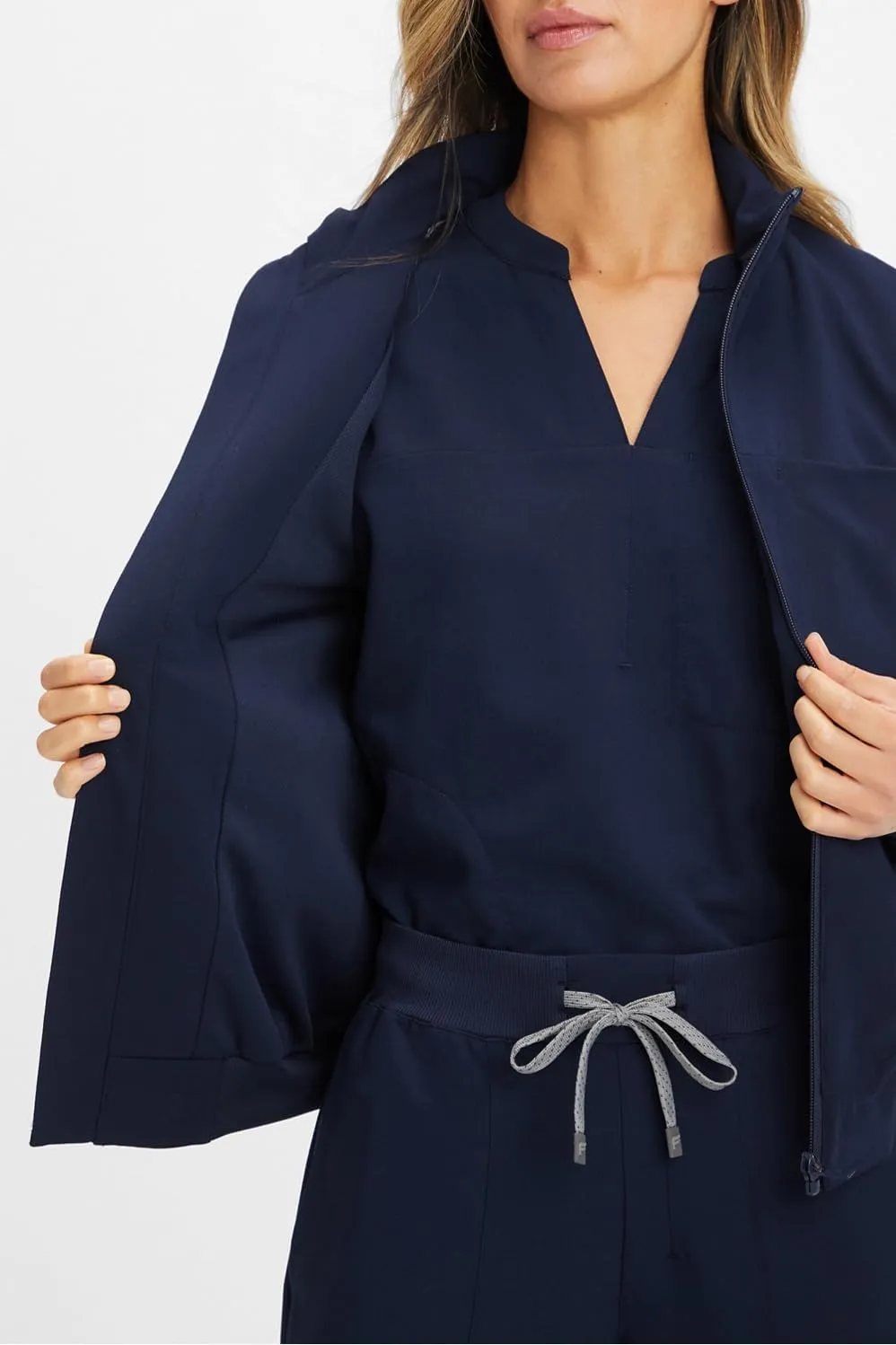 Fabletics Women's Daily 3-Pocket Scrub Jacket - MotionTech, Lightweight, Breathable, Wrinkle-Resist, Semi-Slim Fit
