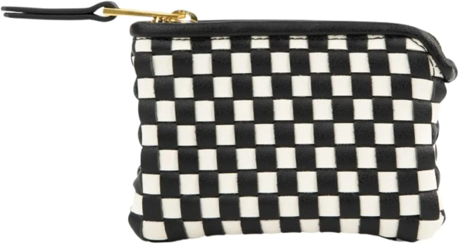 FAWN DESIGN The Woven Wallet, Faux Leather Womens Wallet with ID and Credit Card Holder, Minimalist Woven Clutch Wallet Women, Zipper Wallet with Wristlet Strap, 6.75 x 4 x 1 inches, Black and White