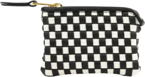 FAWN DESIGN The Woven Wallet, Faux Leather Womens Wallet with ID and Credit Card Holder, Minimalist Woven Clutch Wallet Women, Zipper Wallet with Wristlet Strap, 6.75 x 4 x 1 inches, Black and White