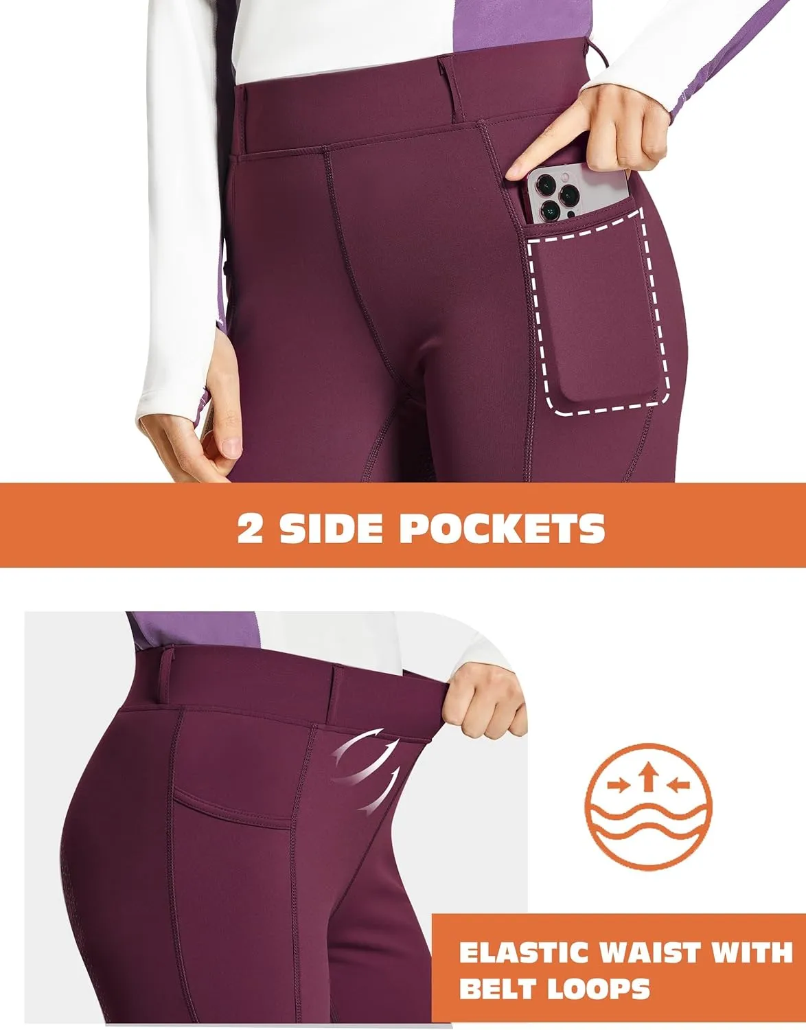 FitsT4 Sports Women's Full Seat Horse Riding Pants Bootcut Riding Tights with Pockets Equestrian Breeches for Women