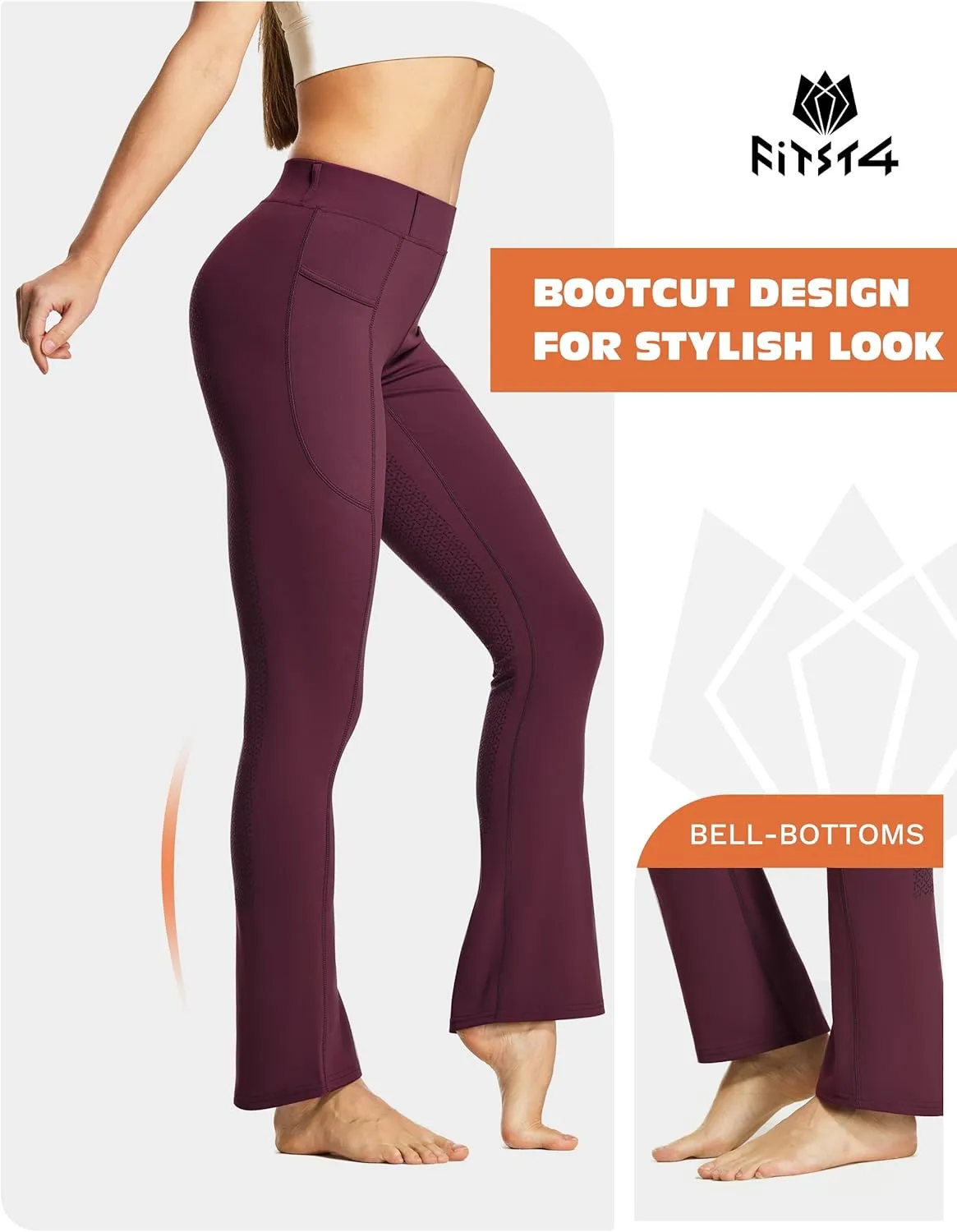FitsT4 Sports Women's Full Seat Horse Riding Pants Bootcut Riding Tights with Pockets Equestrian Breeches for Women