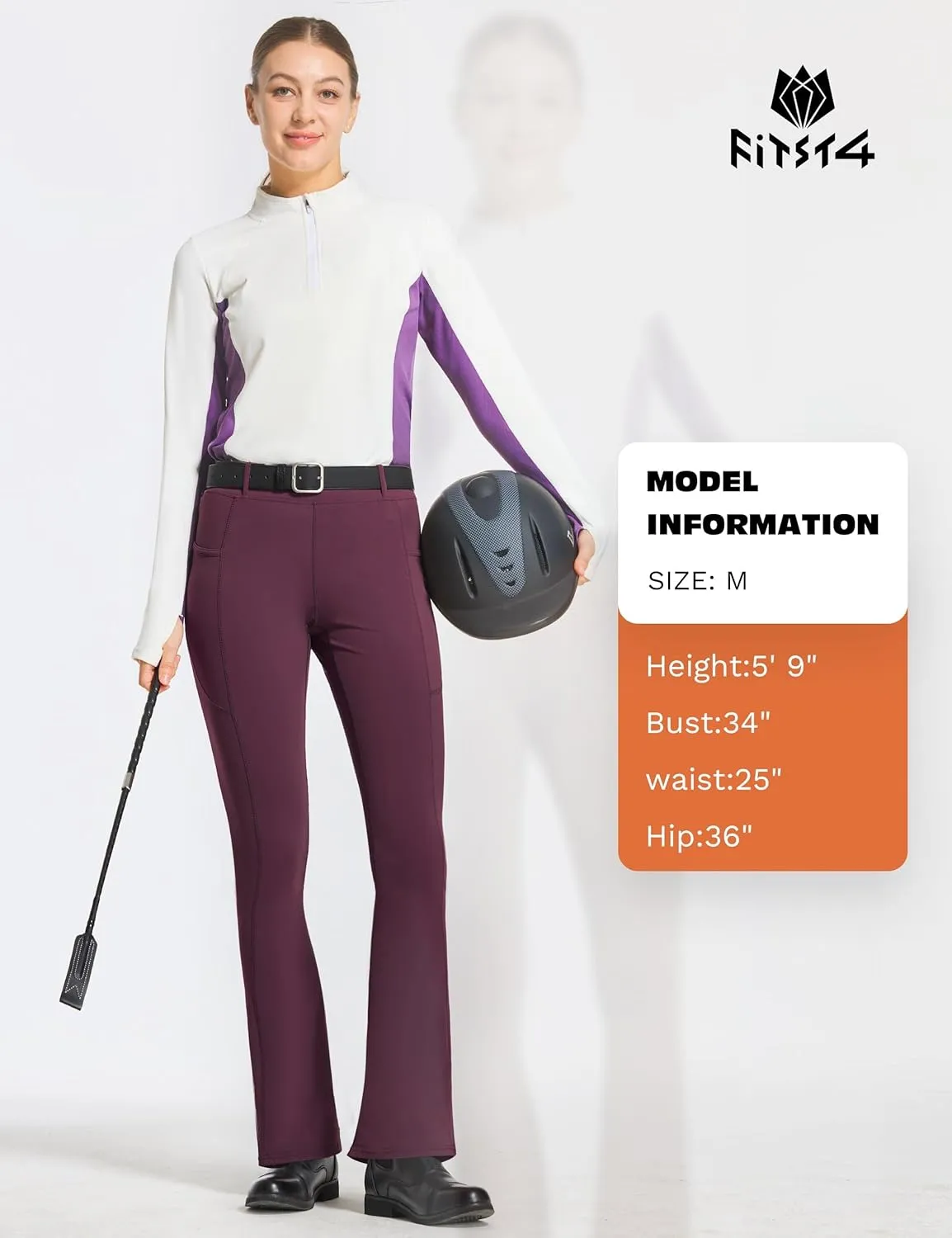 FitsT4 Sports Women's Full Seat Horse Riding Pants Bootcut Riding Tights with Pockets Equestrian Breeches for Women