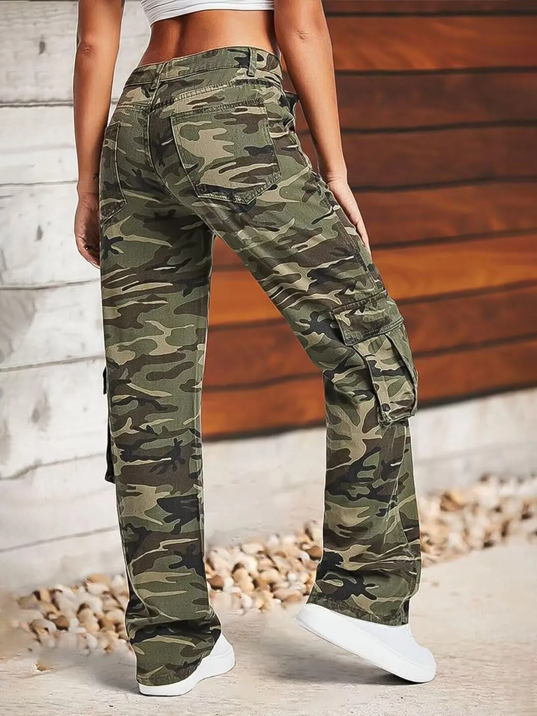 Flamingals Cargo Pants for Women Baggy Wide Leg Mid Waist Causal Y2K Pants with Pockets