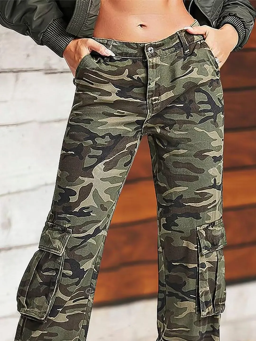 Flamingals Cargo Pants for Women Baggy Wide Leg Mid Waist Causal Y2K Pants with Pockets