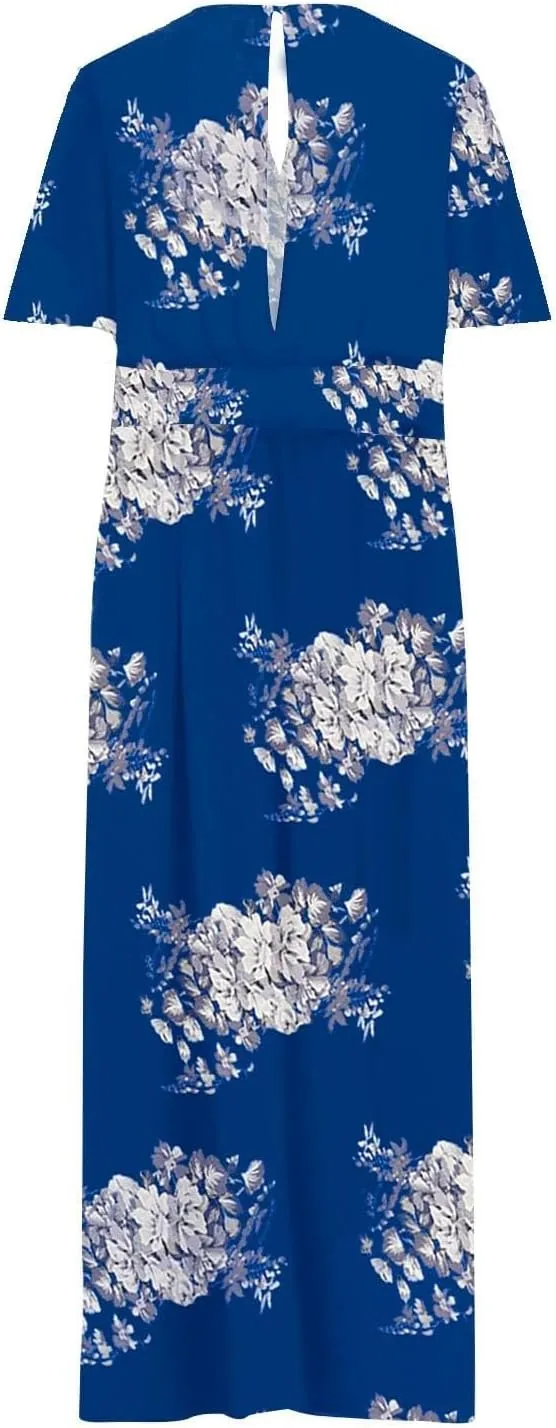 Floral Maxi Dresses for Women 2025 Summer Plus Size V Neck Flowy Split Long Dress Casual Baggy Comfy Beach Vacation Sundress