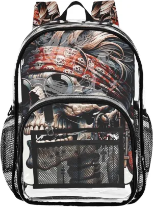 Funny Skull Jolly Roger Clear Bag for Women Travel Kids Backpack for Girls Plastic Transparent Bookbag