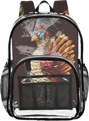 Funny Turkey Hat Brown Boys Backpacks, Clear Plastic Bag, Book Bag, Clear Bag