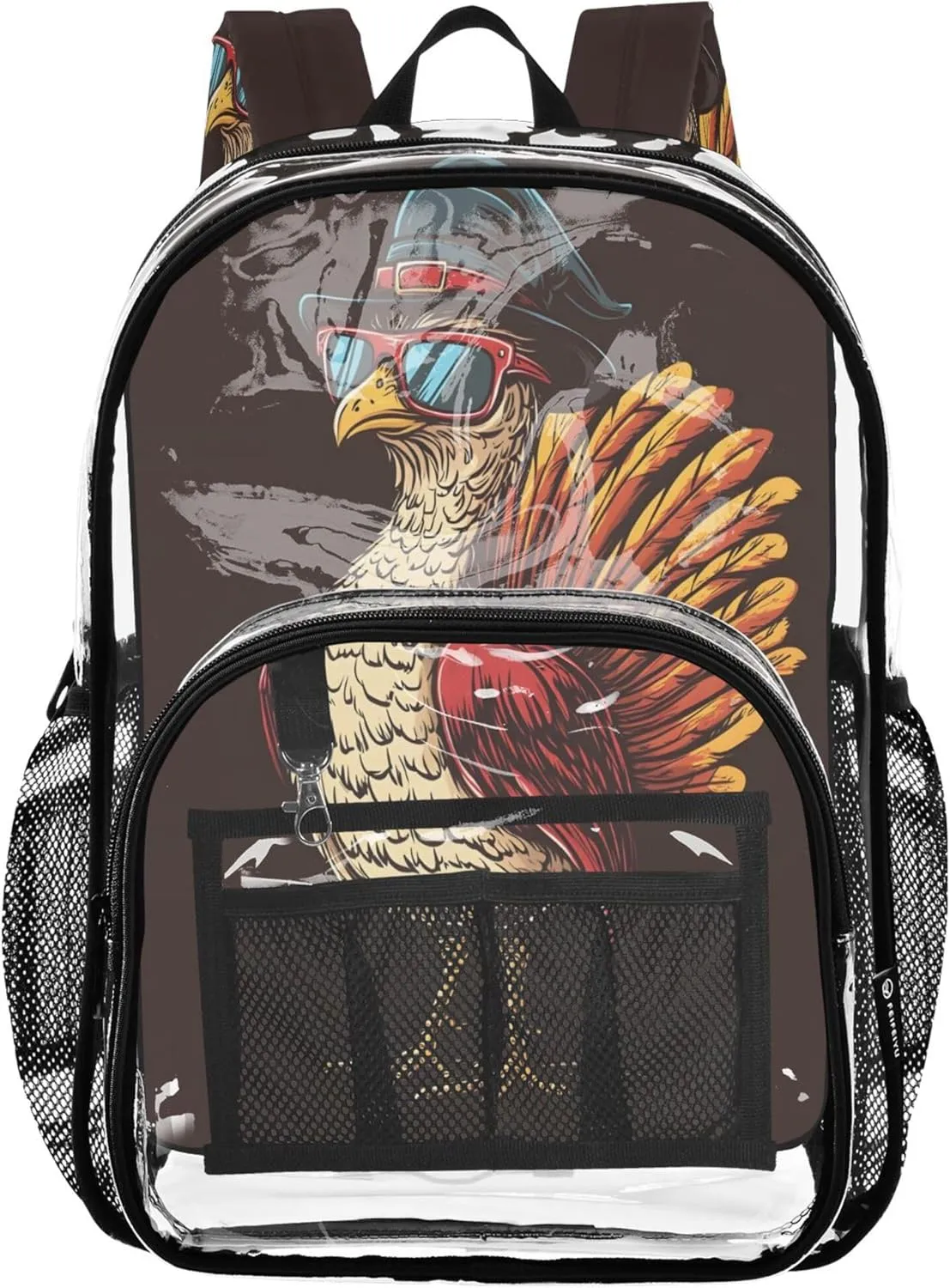 Funny Turkey Hat Brown Boys Backpacks, Clear Plastic Bag, Book Bag, Clear Bag