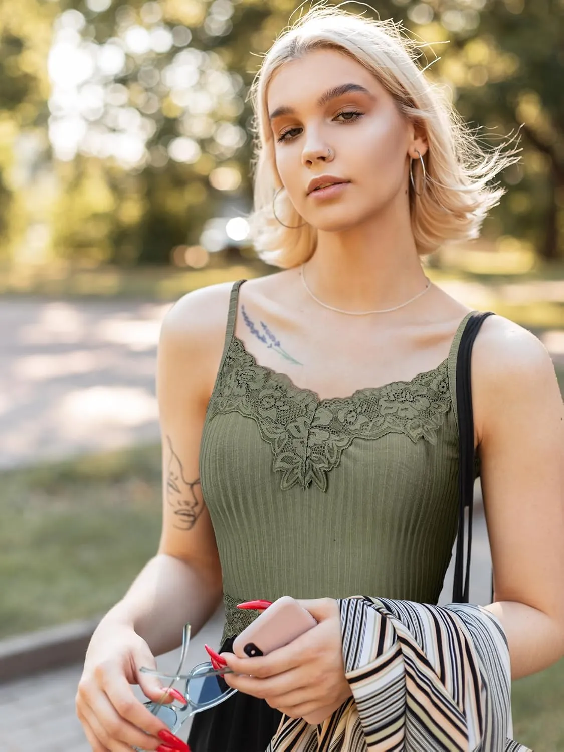 Geyoga 8 Pack Womens Y2k Crop Tops Fairy Grunge Clothes Lace Patchwork Tops V Neck Cami Ribbed Knitted Tank for Women